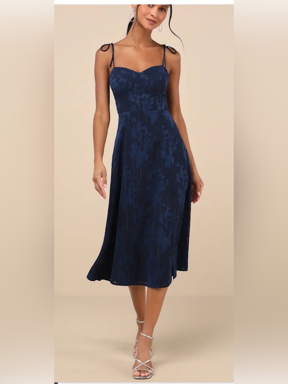 NWT Lulu's Navy Tie-Strap Sweetheart Midi Dress-Large